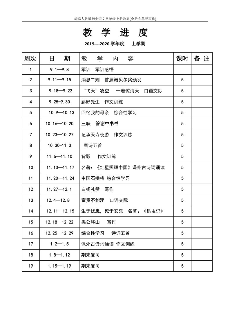 部编人教版初中语文八年级上册教案(全册含单元写作)