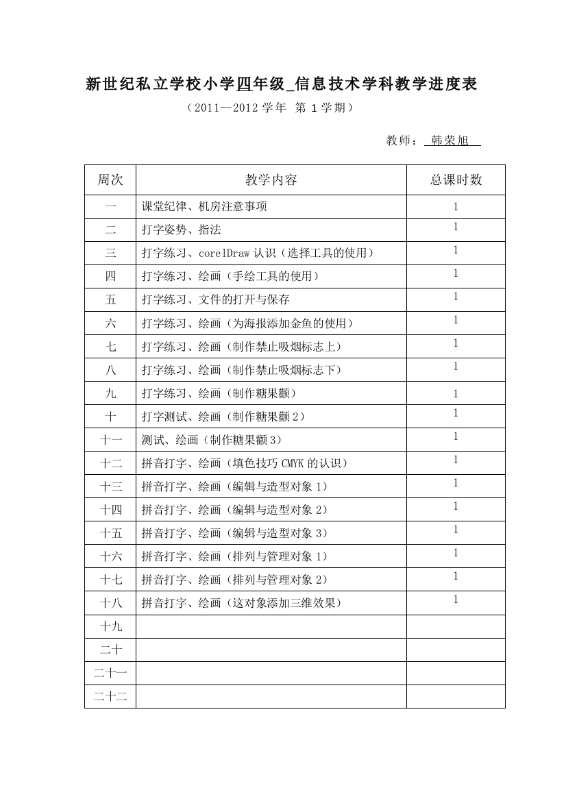 新世纪私立黉舍小学四年级