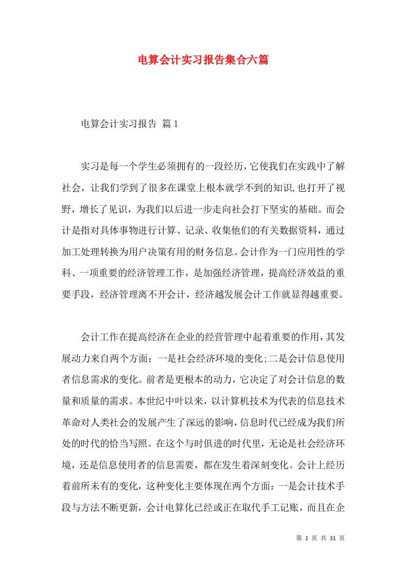 电算会计实习报告集合六篇