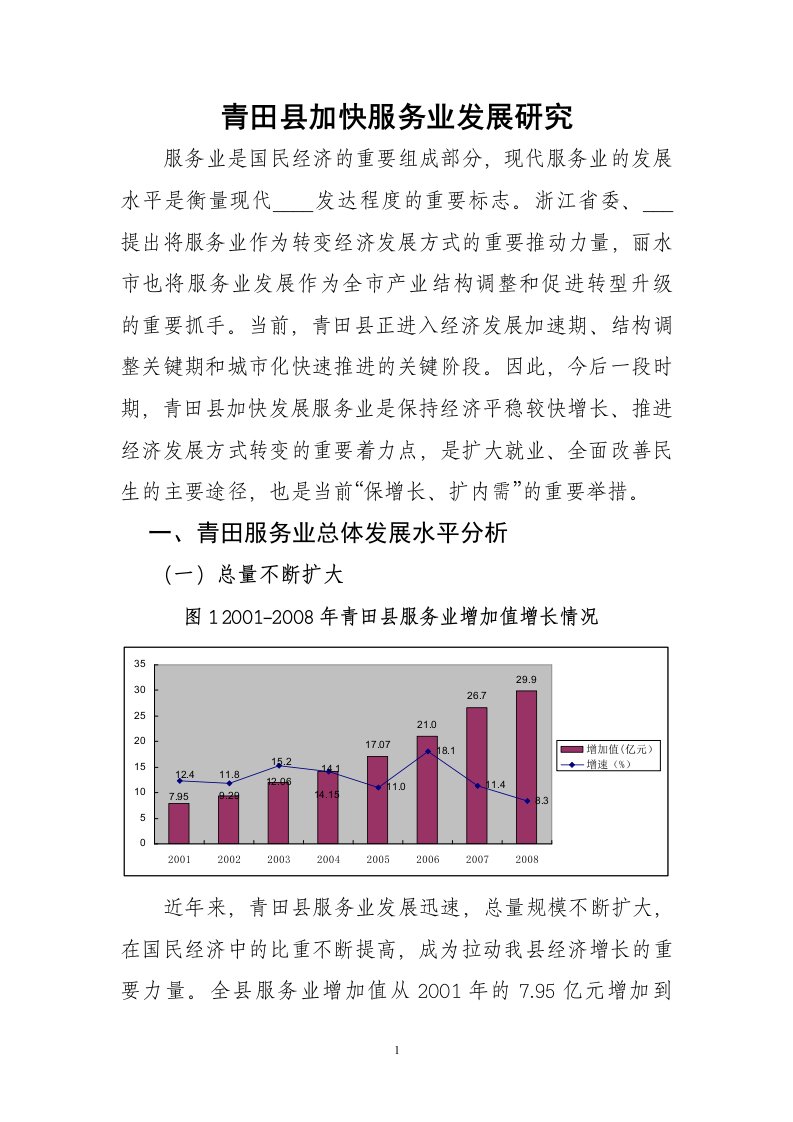 青田县加快服务业发展研究