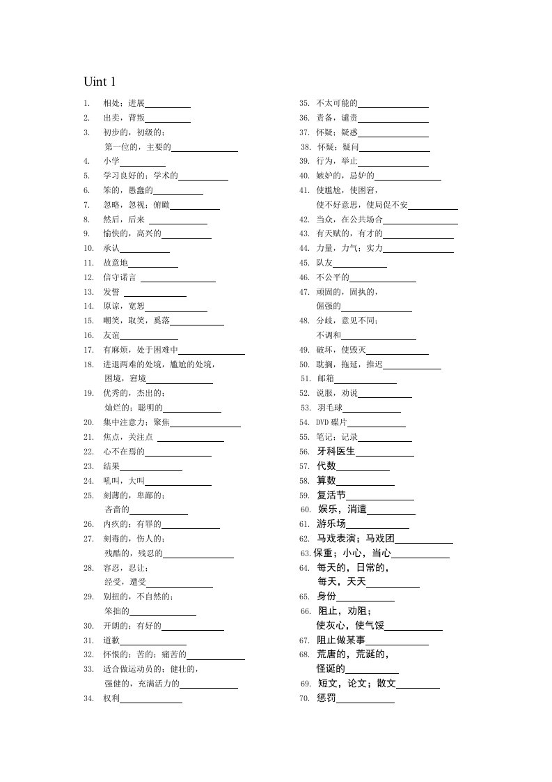 高二英语模块五单词中文