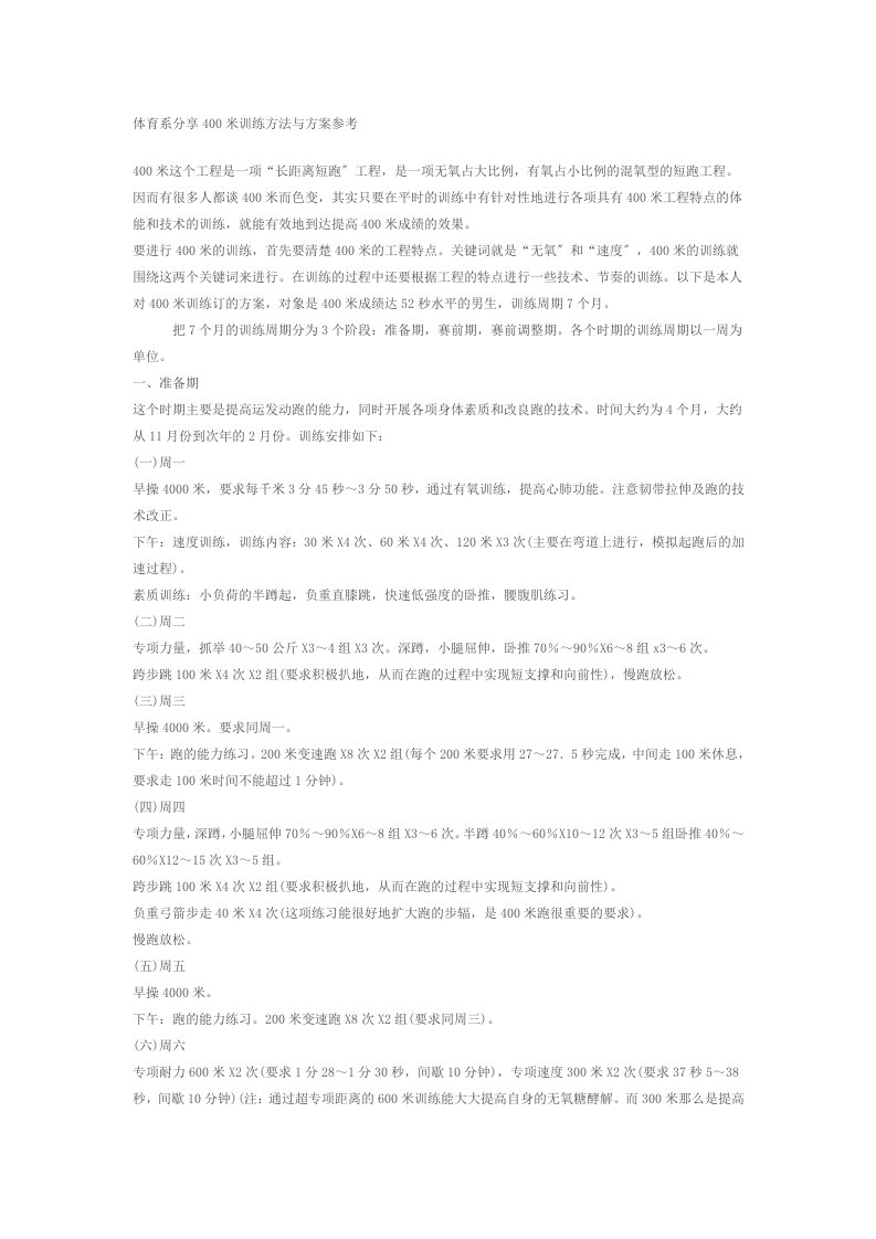 400米周训练计划