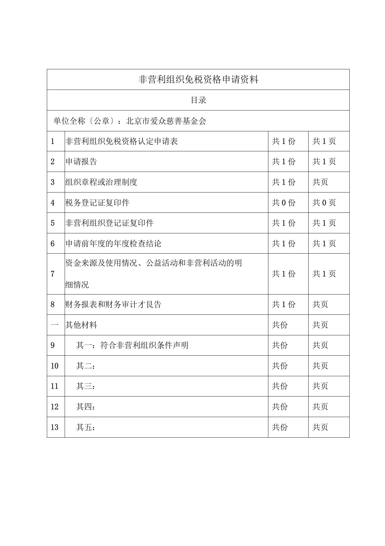 非营利组织免税资格申请报告资料模板