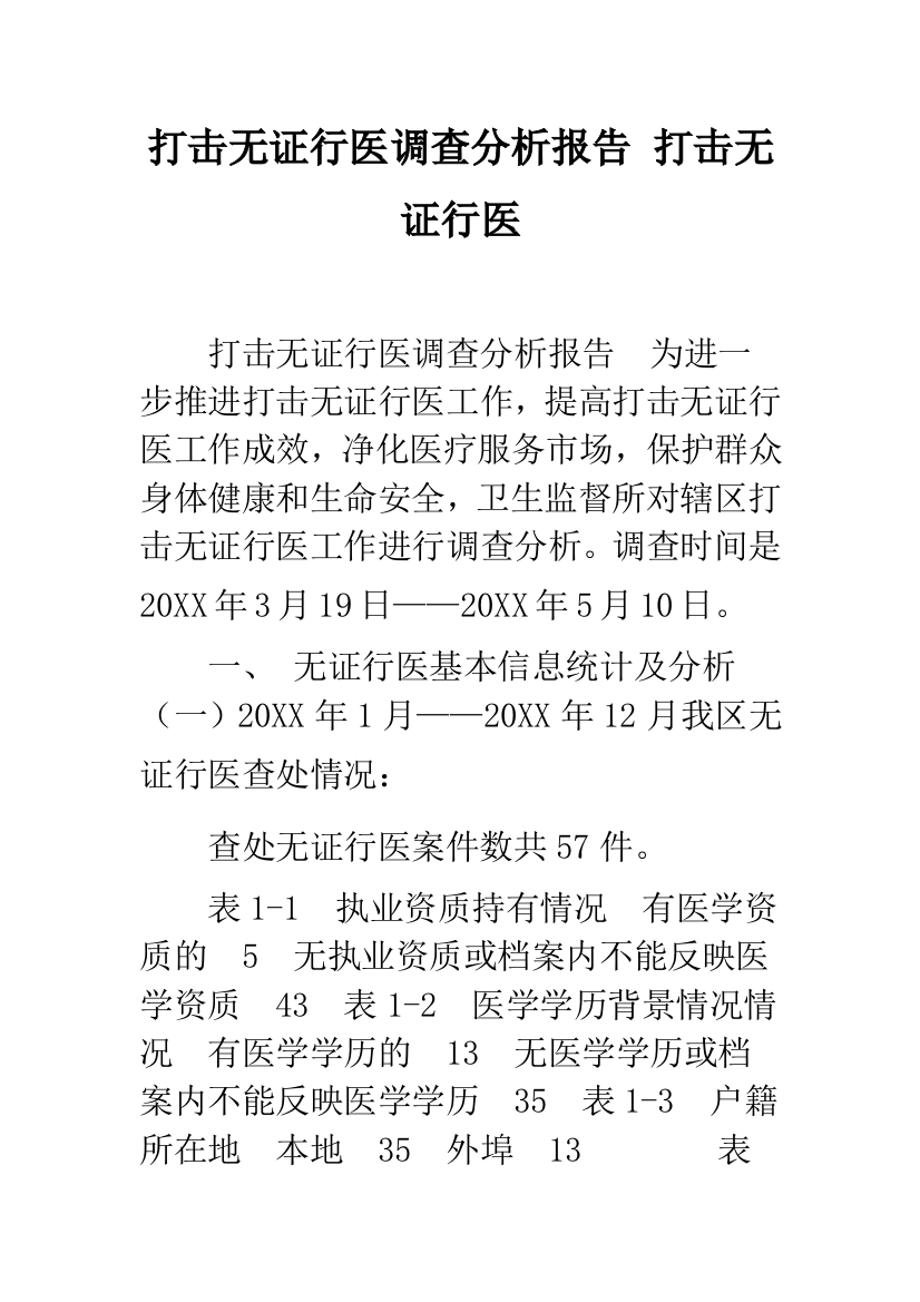 打击无证行医调查分析报告-打击无证行医