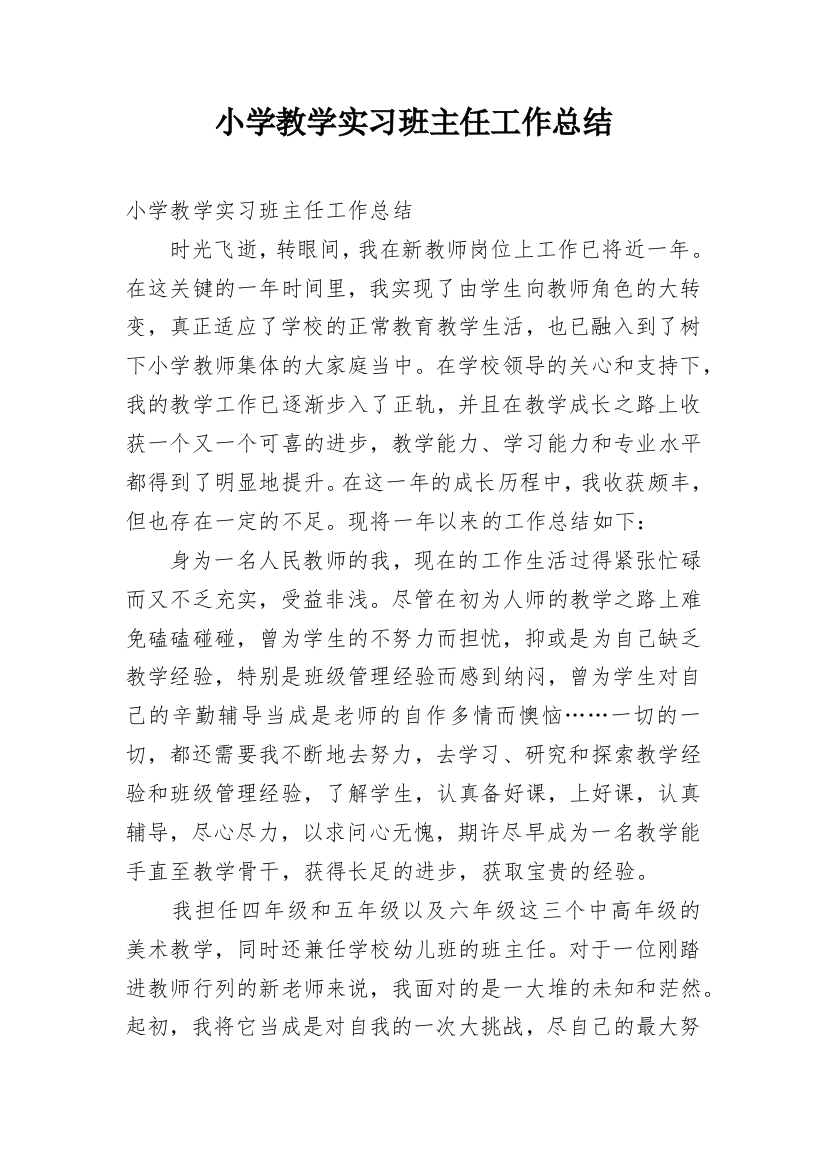 小学教学实习班主任工作总结