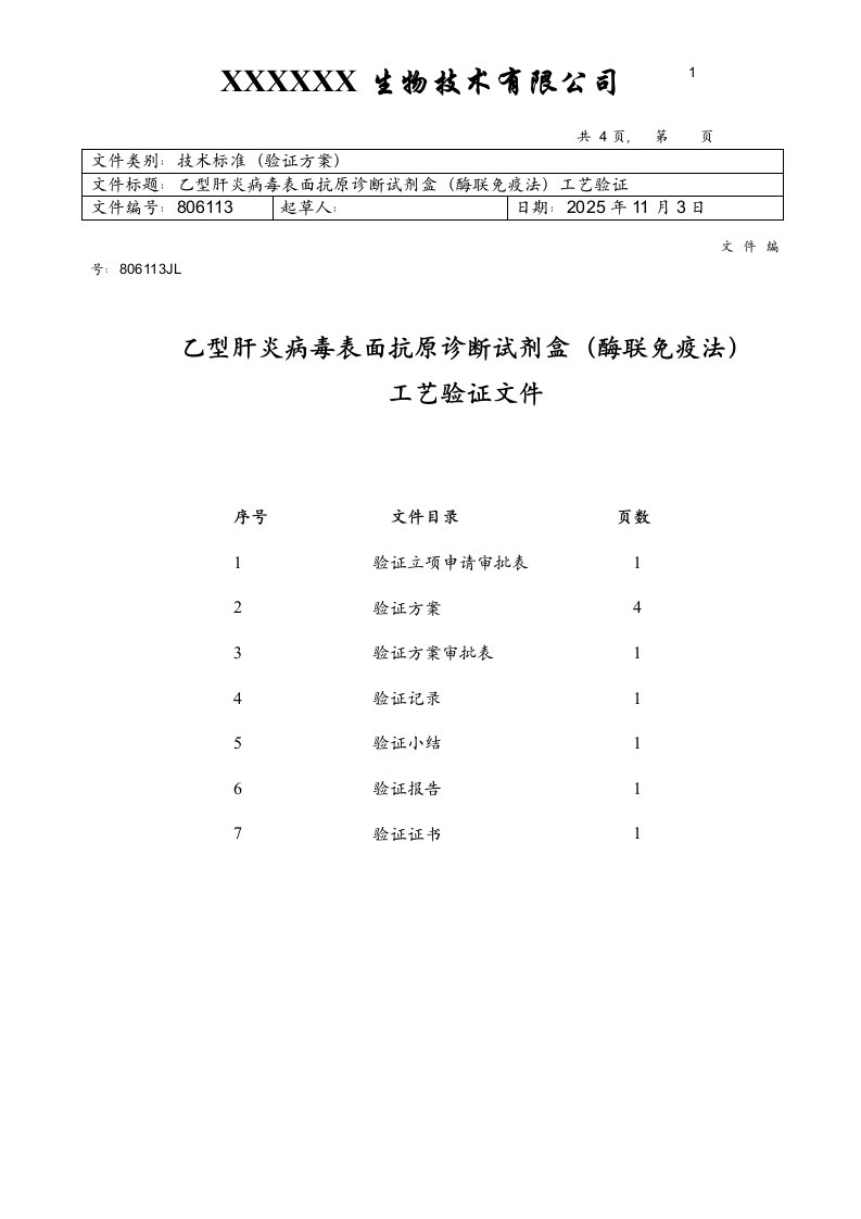 乙型肝炎病毒表面抗原诊断试剂盒(酶联免疫法)工艺验证方案