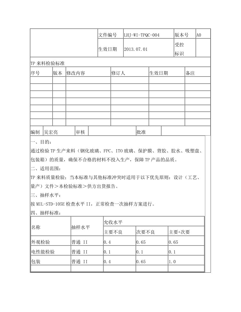 TP来料检验标准