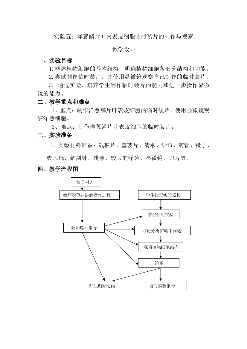 实验五洋葱鳞片叶内表皮细胞临时装片的制作雨观察