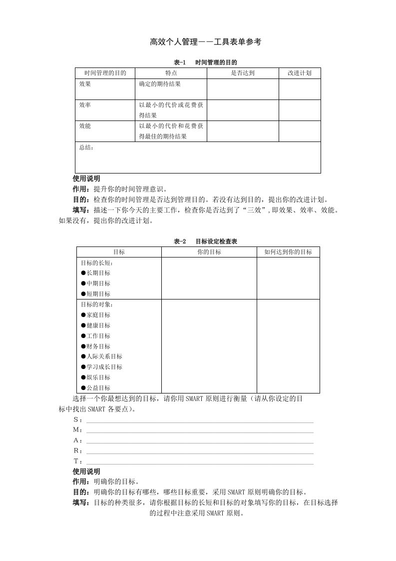 时间管理高效职业人士必备技能工具表单