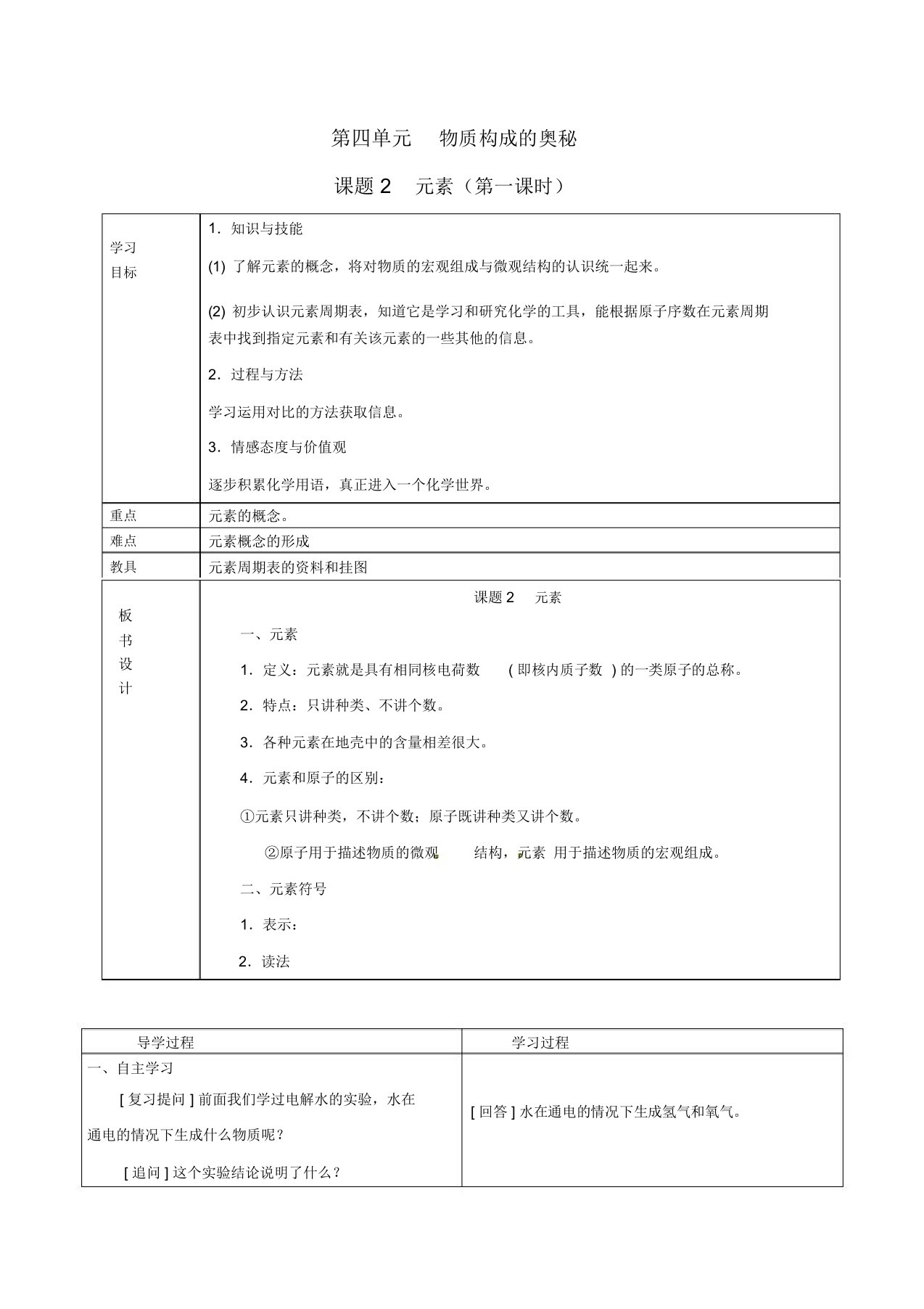 山东省郯城县郯城街道初级中学九年级化学上册第四单元物质构成的奥秘课题2元素学案1(无答案)新人教