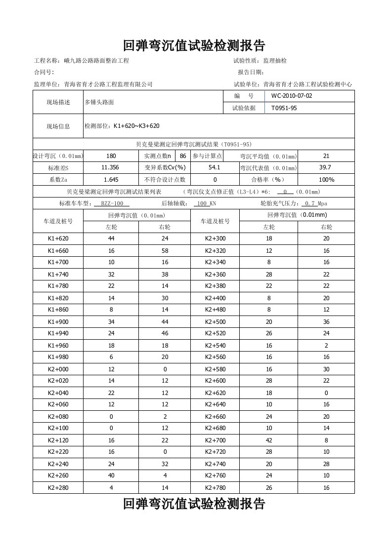 弯沉试验检测报告