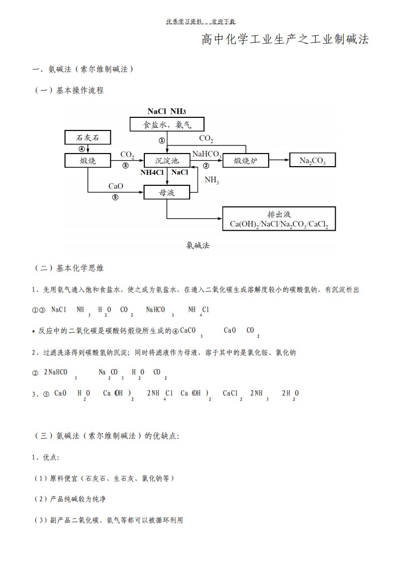 高中化学工业生产之工业制碱法