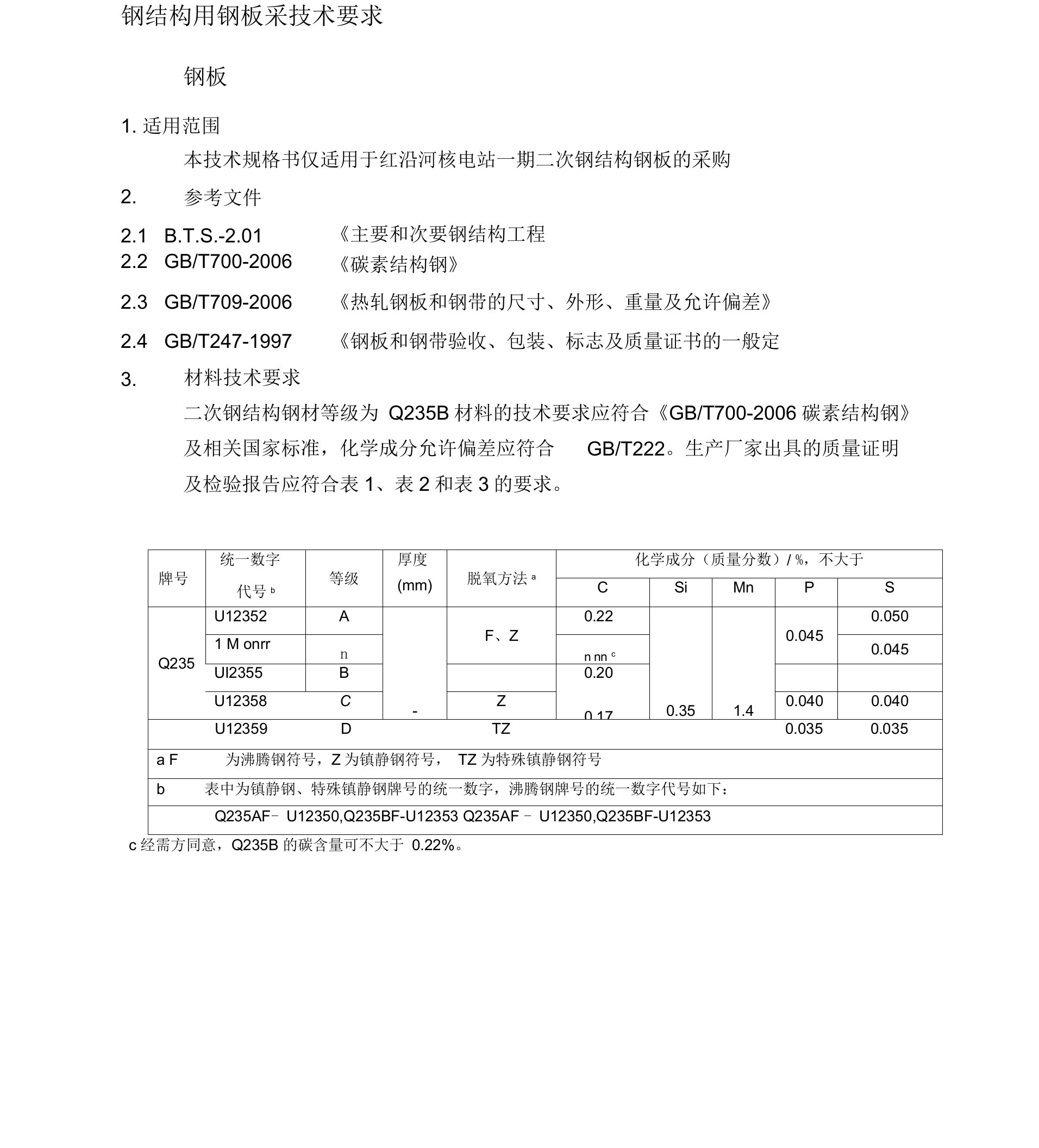 钢板采购技术规格书