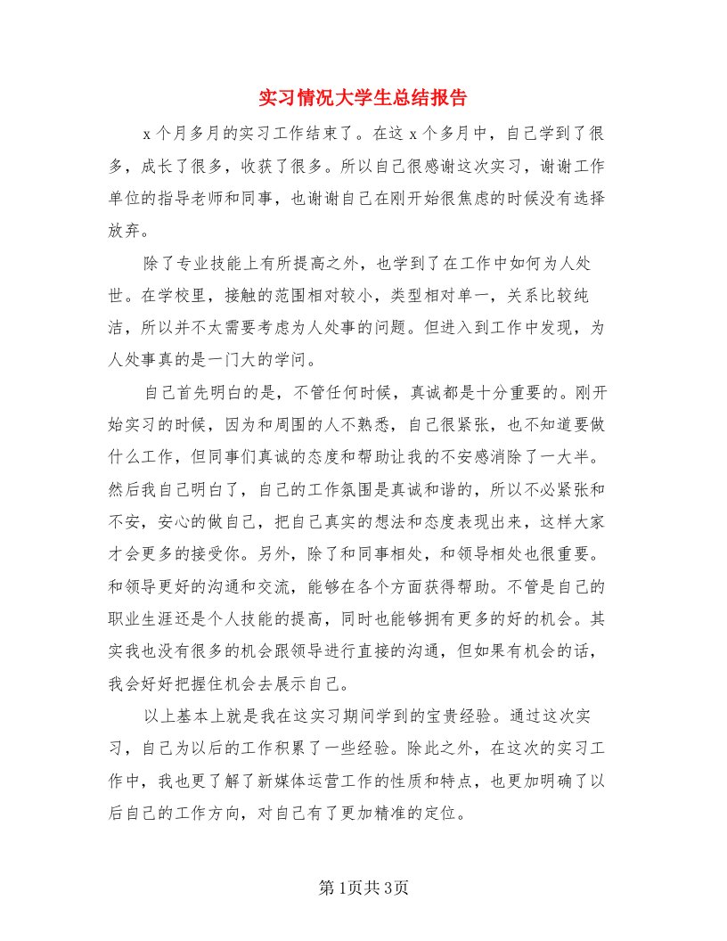 实习情况大学生总结报告（二篇）