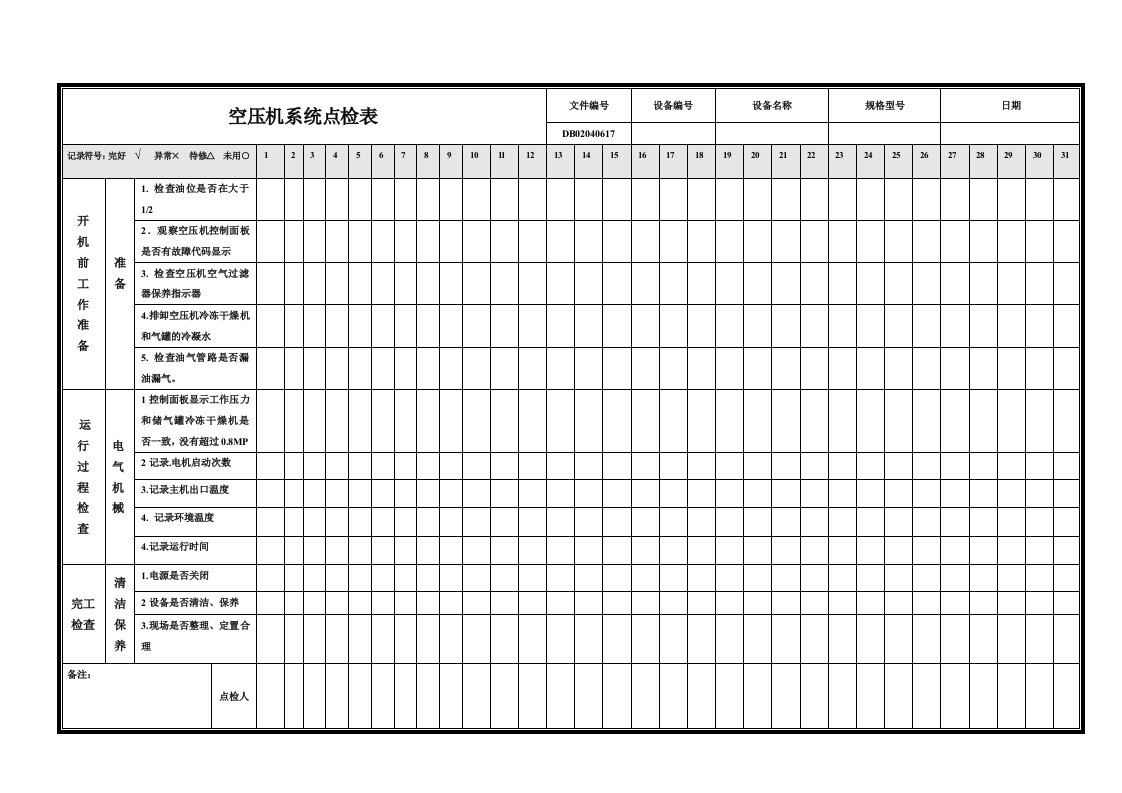 空压机设备点检表