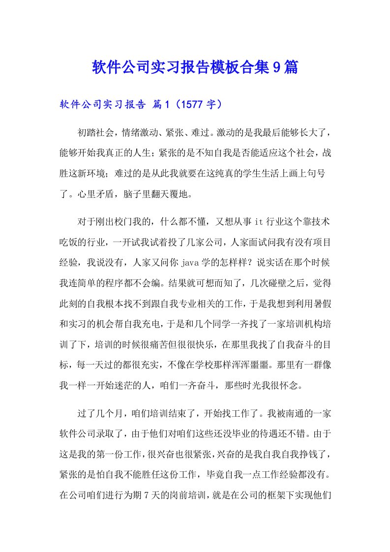 软件公司实习报告模板合集9篇