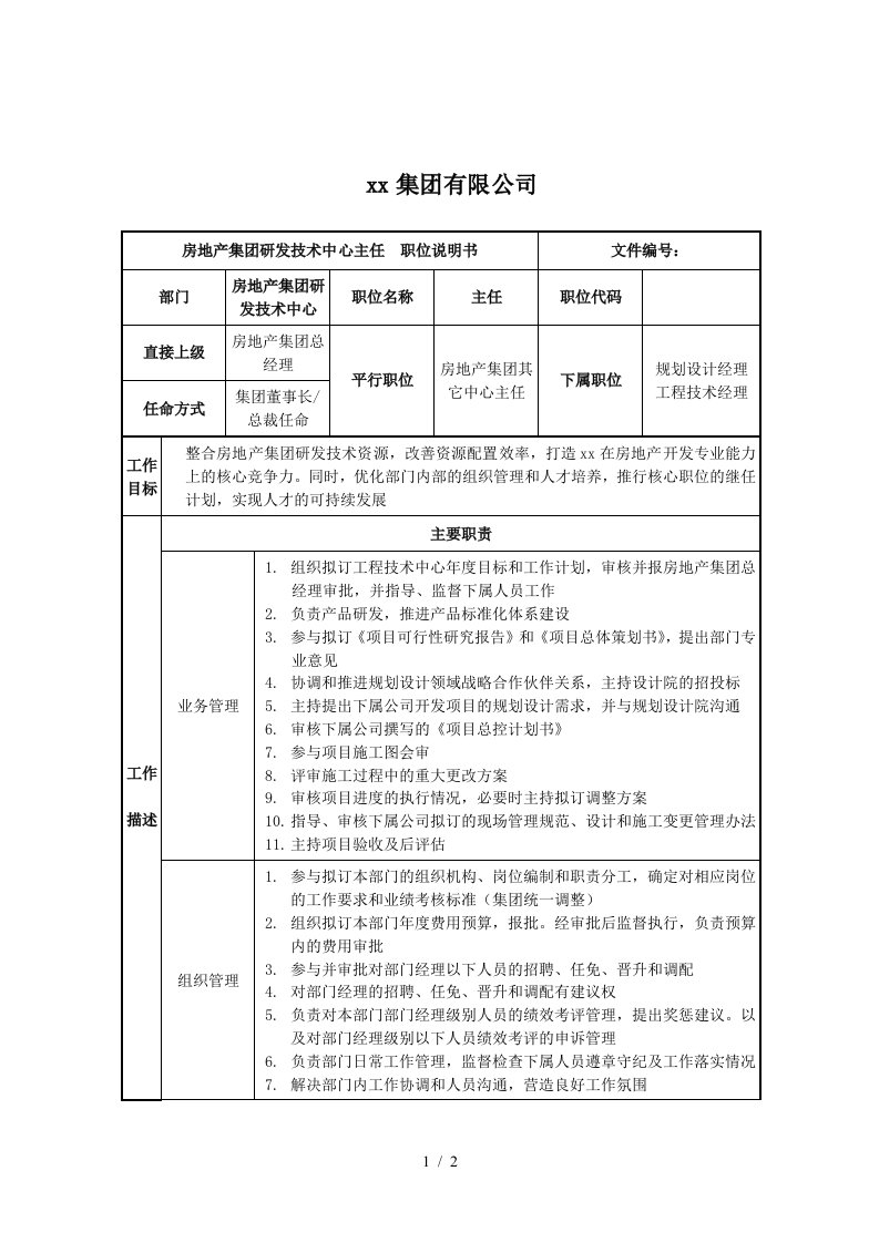 房地产行业部门岗位说明书范本30