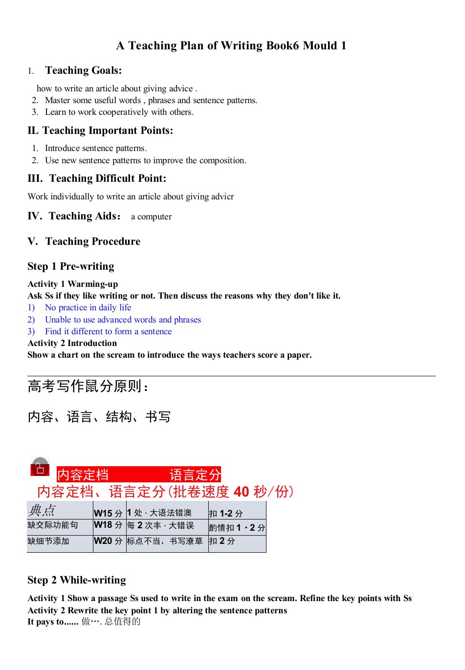 高中英语外研版高中选修6Module1SmallTalk-应用文写作课教案