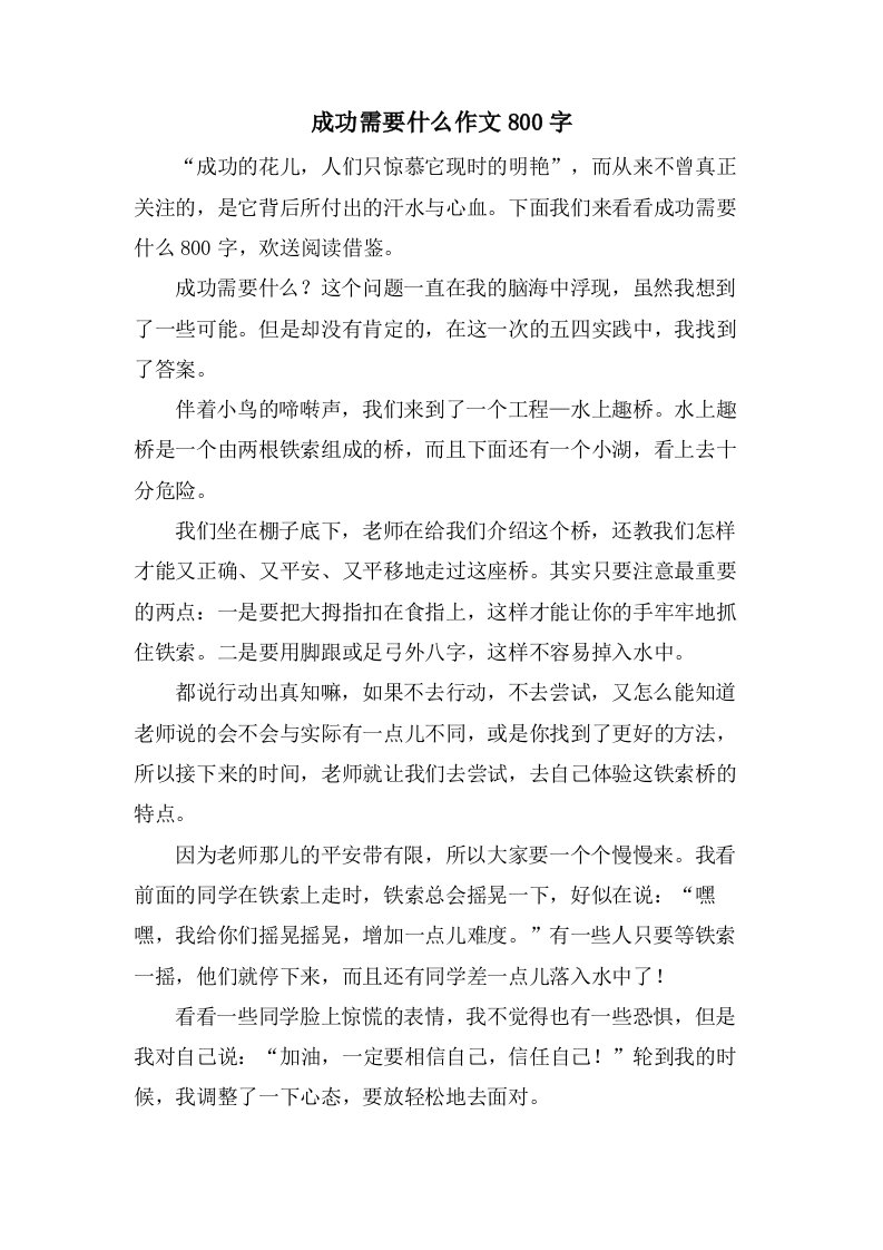 成功需要什么作文800字