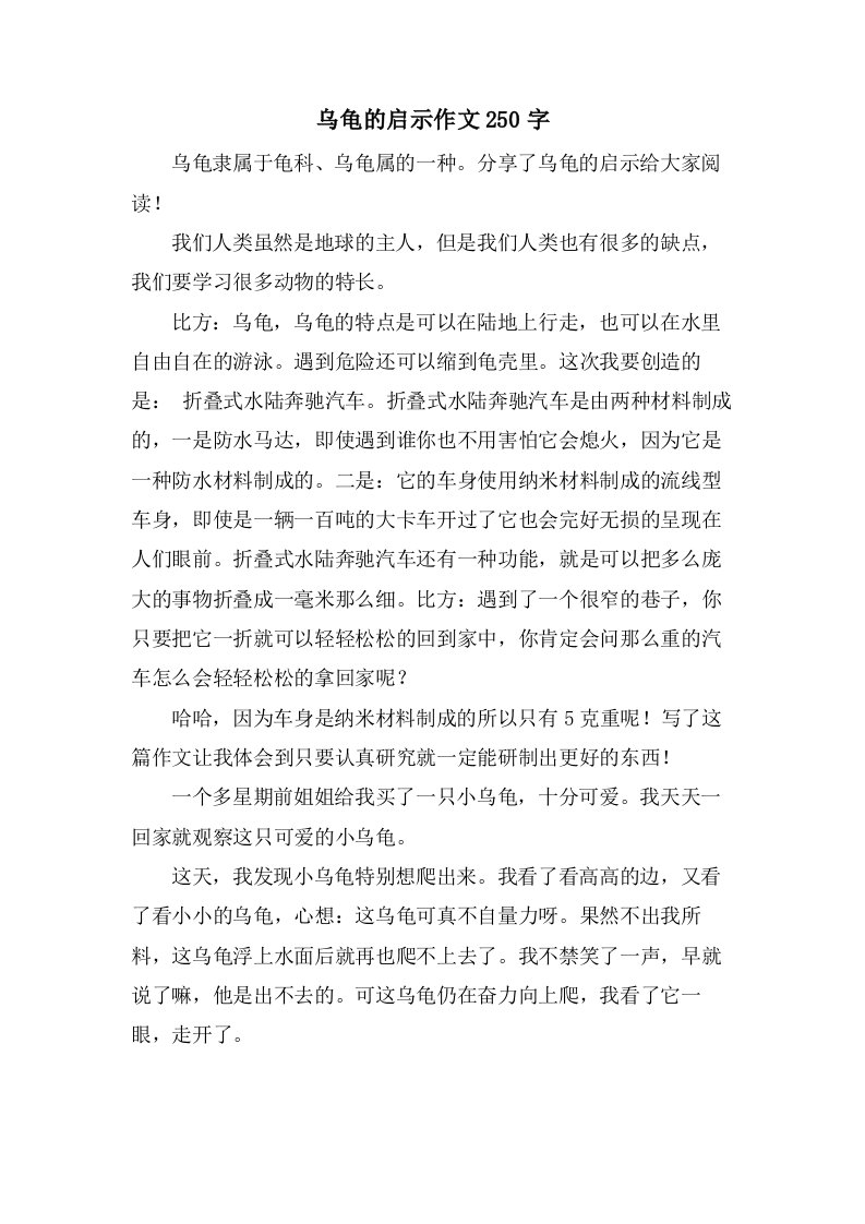 乌龟的启示作文250字