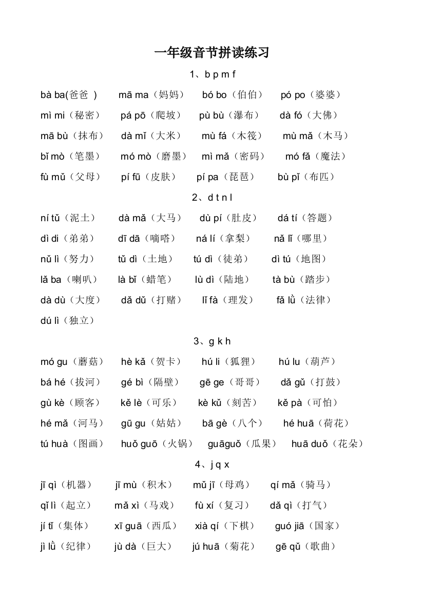 【小学精品】一年级语文音节拼读全汇总