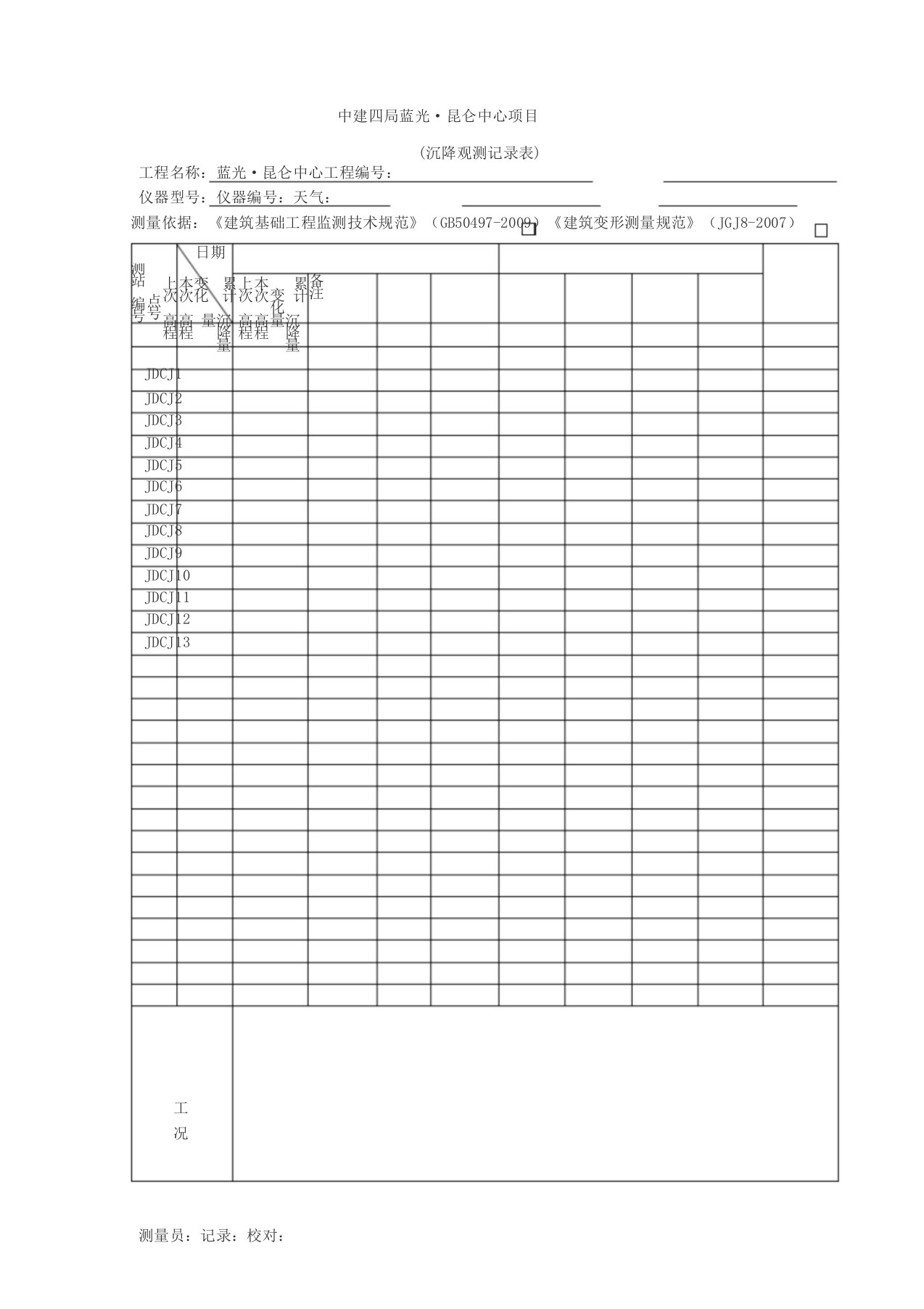 基坑位移、沉降观测记录表