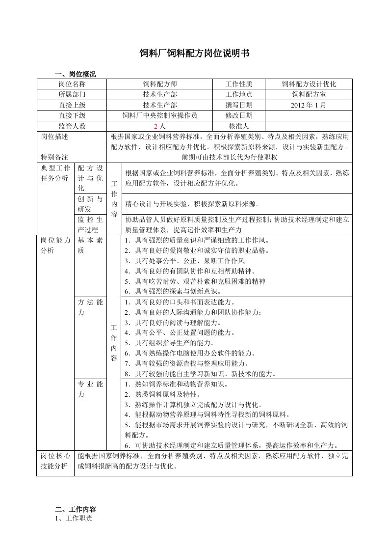 饲料配方师岗位描述