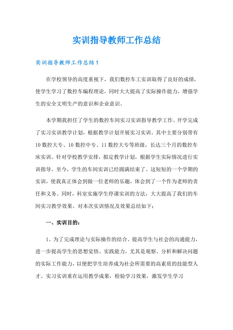 实训指导教师工作总结