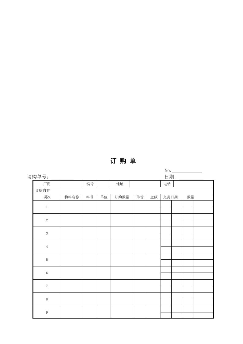 物料采购各类表格