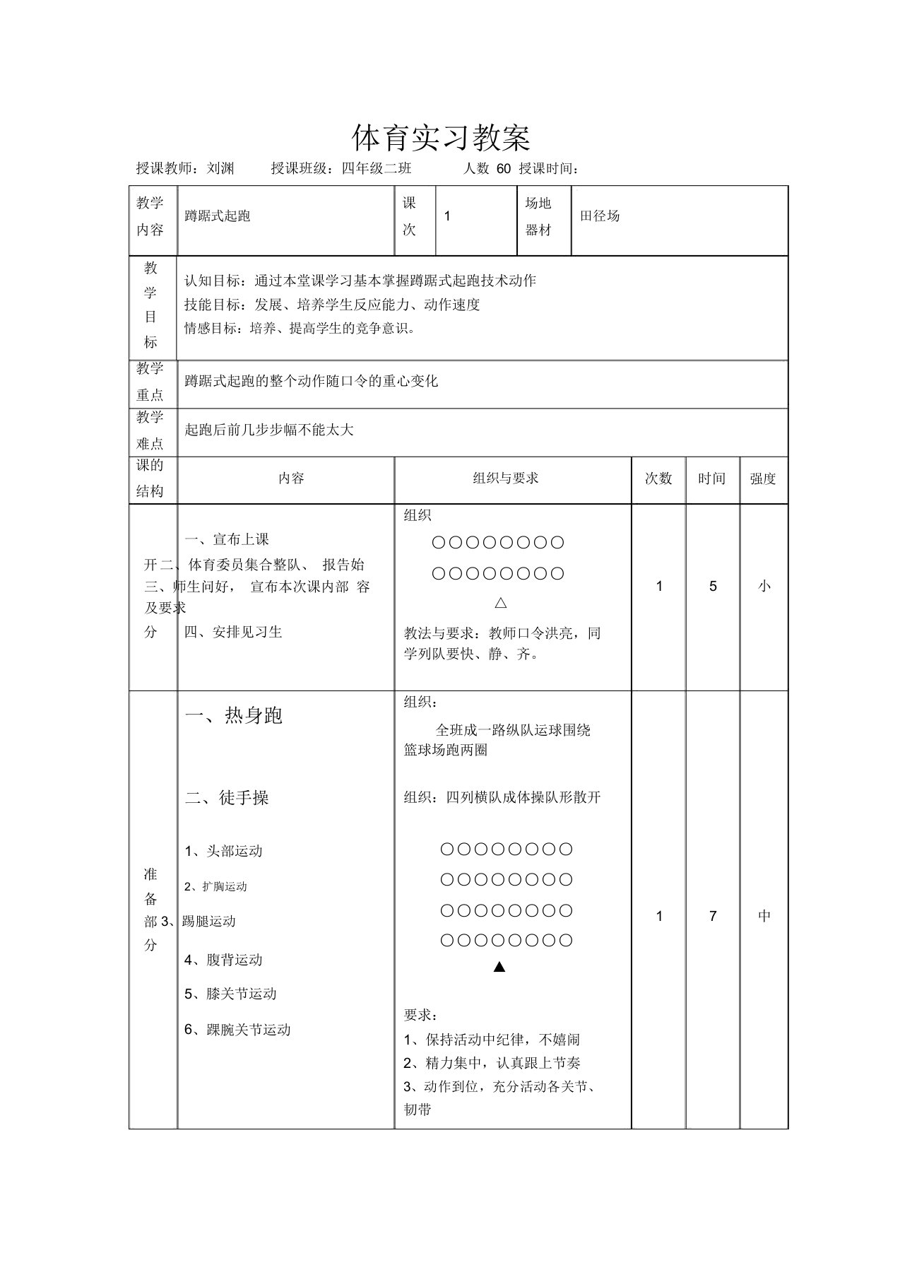 (完整word版)小学蹲踞式起跑教案