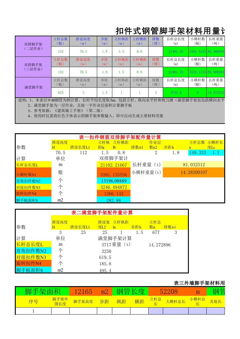 扣件式钢管脚手架材料用量计算软件