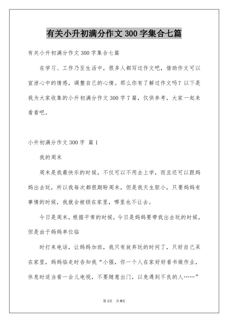 有关小升初满分作文300字集合七篇