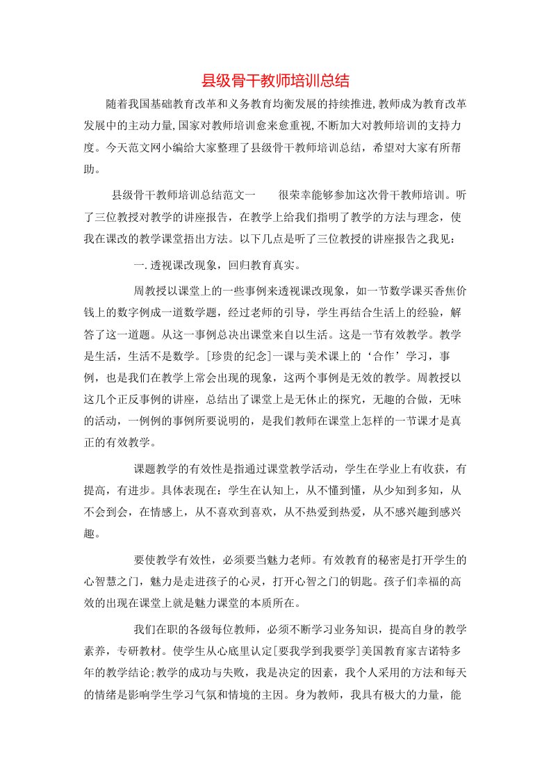 县级骨干教师培训总结