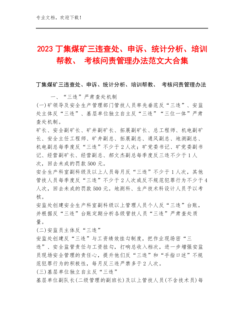 2023丁集煤矿三违查处、申诉、统计分析、培训帮教、