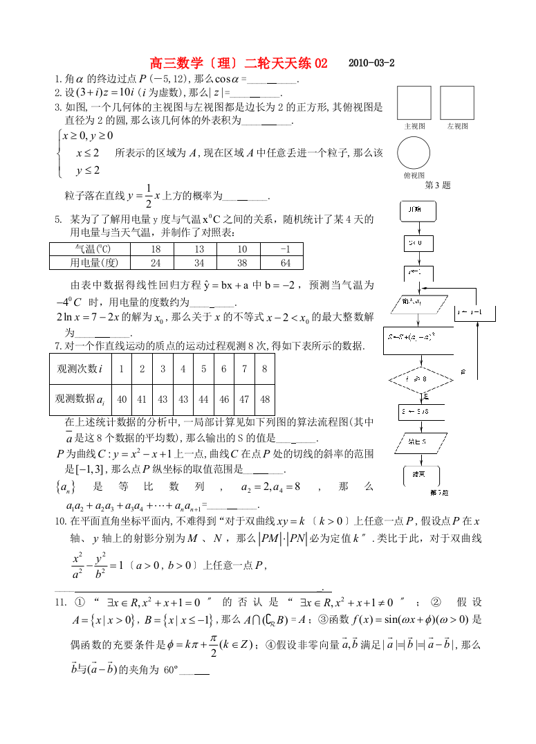 高三数学（理）二轮天天练02032