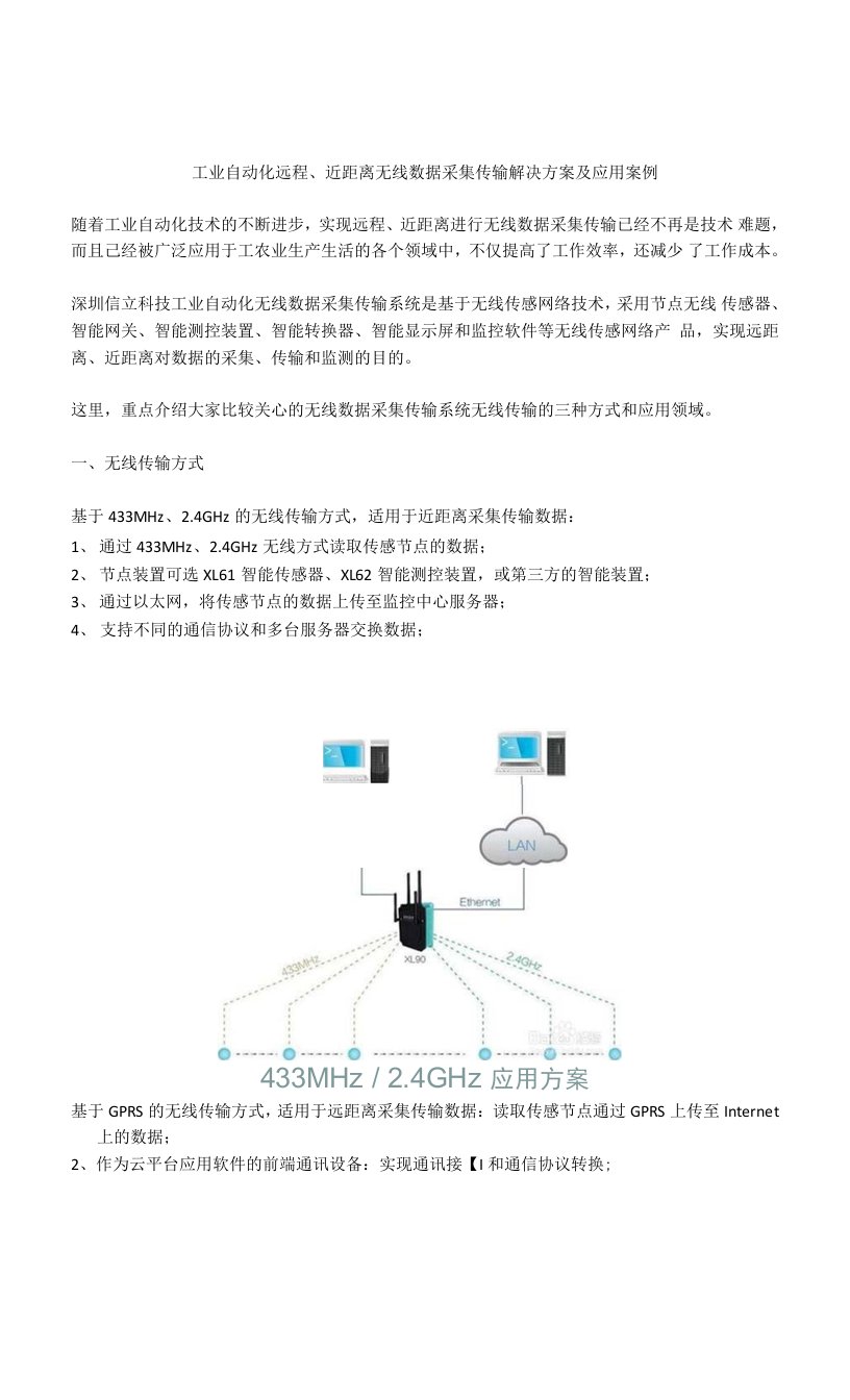 工业远程、近距离无线数据采集系统传输解决方案及应用案例