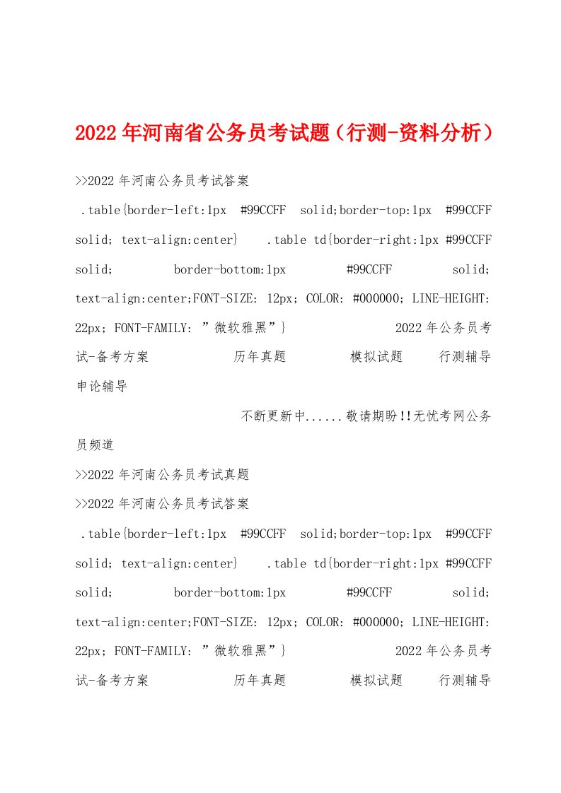 2022年河南省公务员考试题（行测-资料分析）