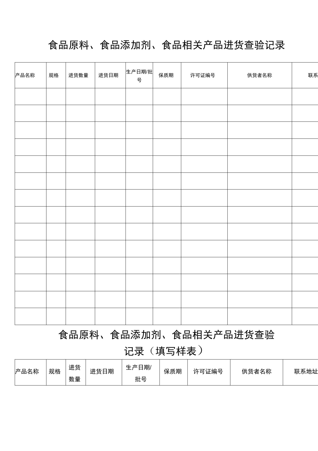 食品小作坊食品原料进货台账