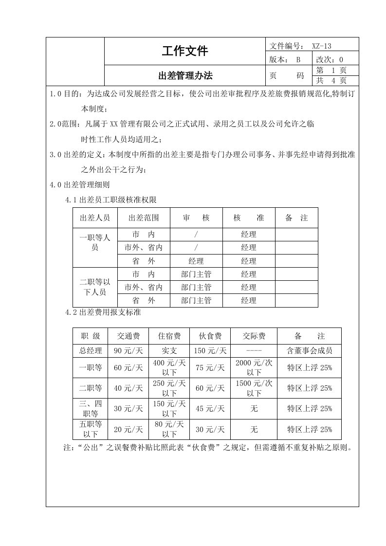 公司出差管理办法