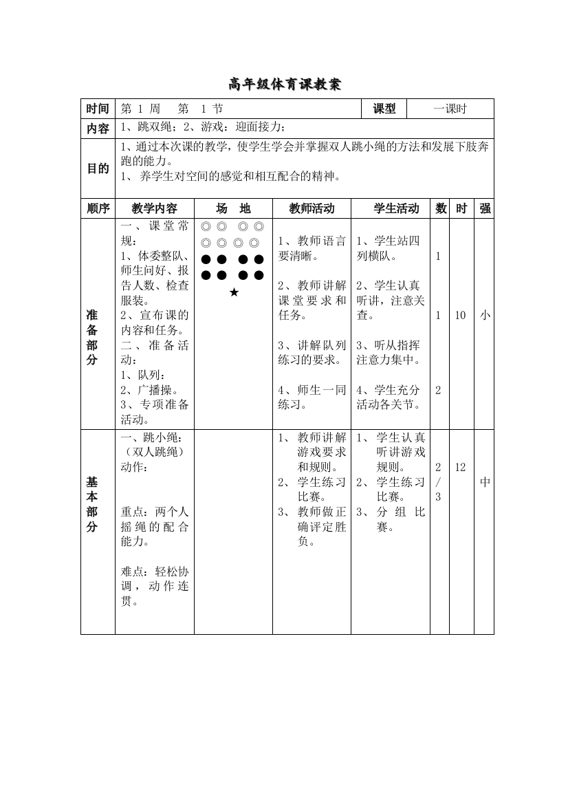 小学高年级体育教案