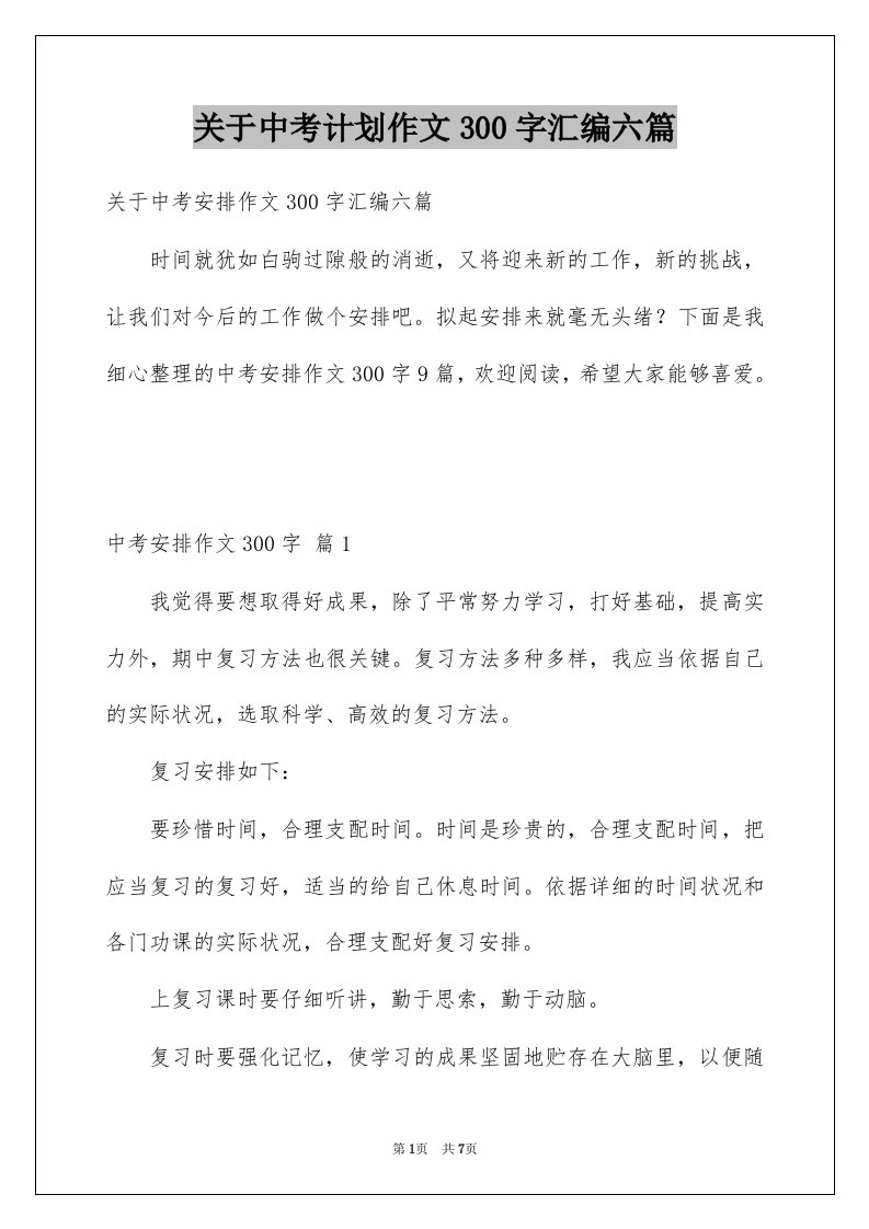 关于中考计划作文300字汇编六篇