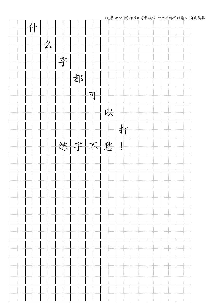 标准田字格模板-什么字都可以输入-自由编辑