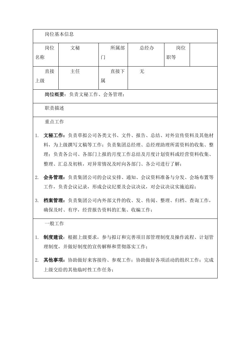 公司管理制度-8-文秘岗位职责