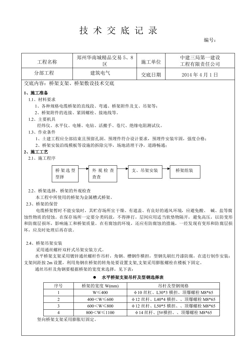 技术交底--桥架支架制作安装