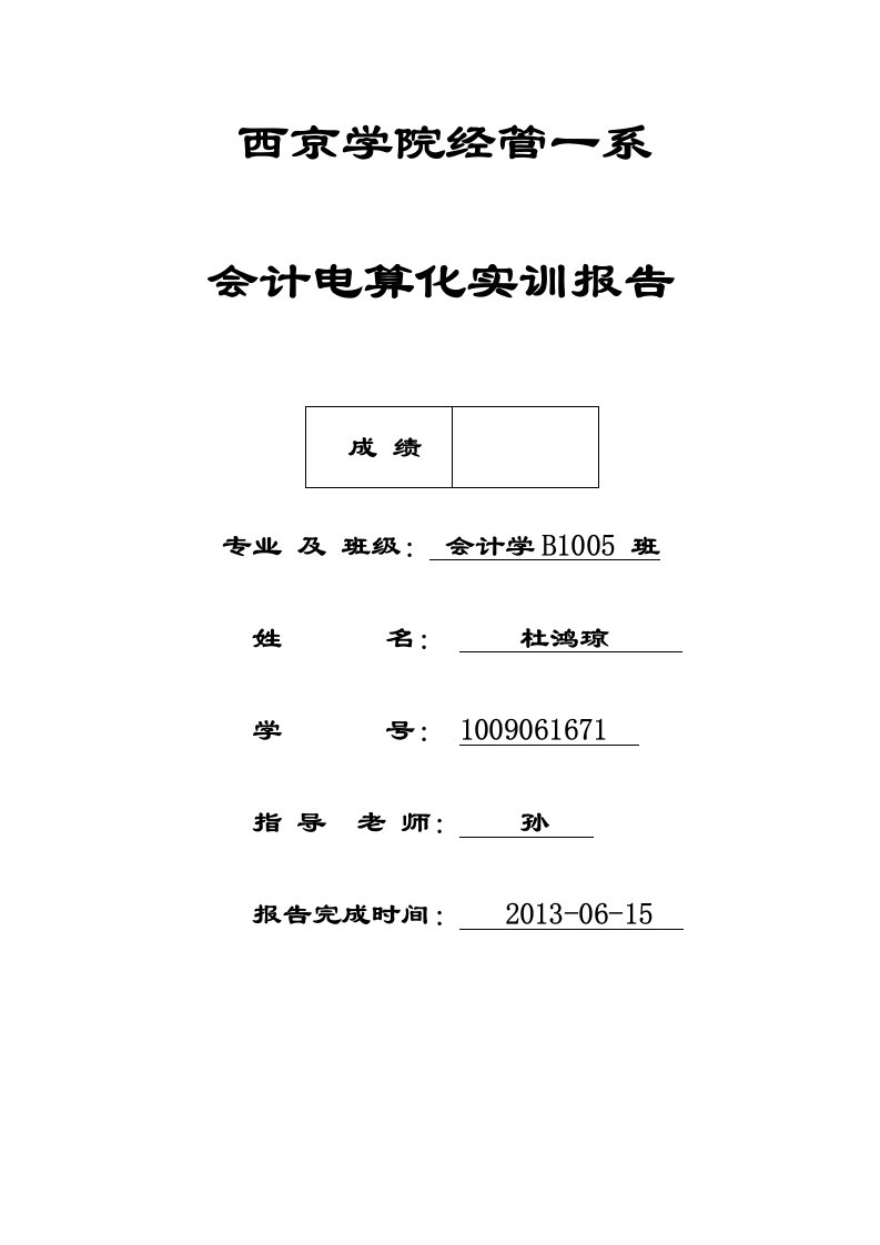 会计电算化实训报告