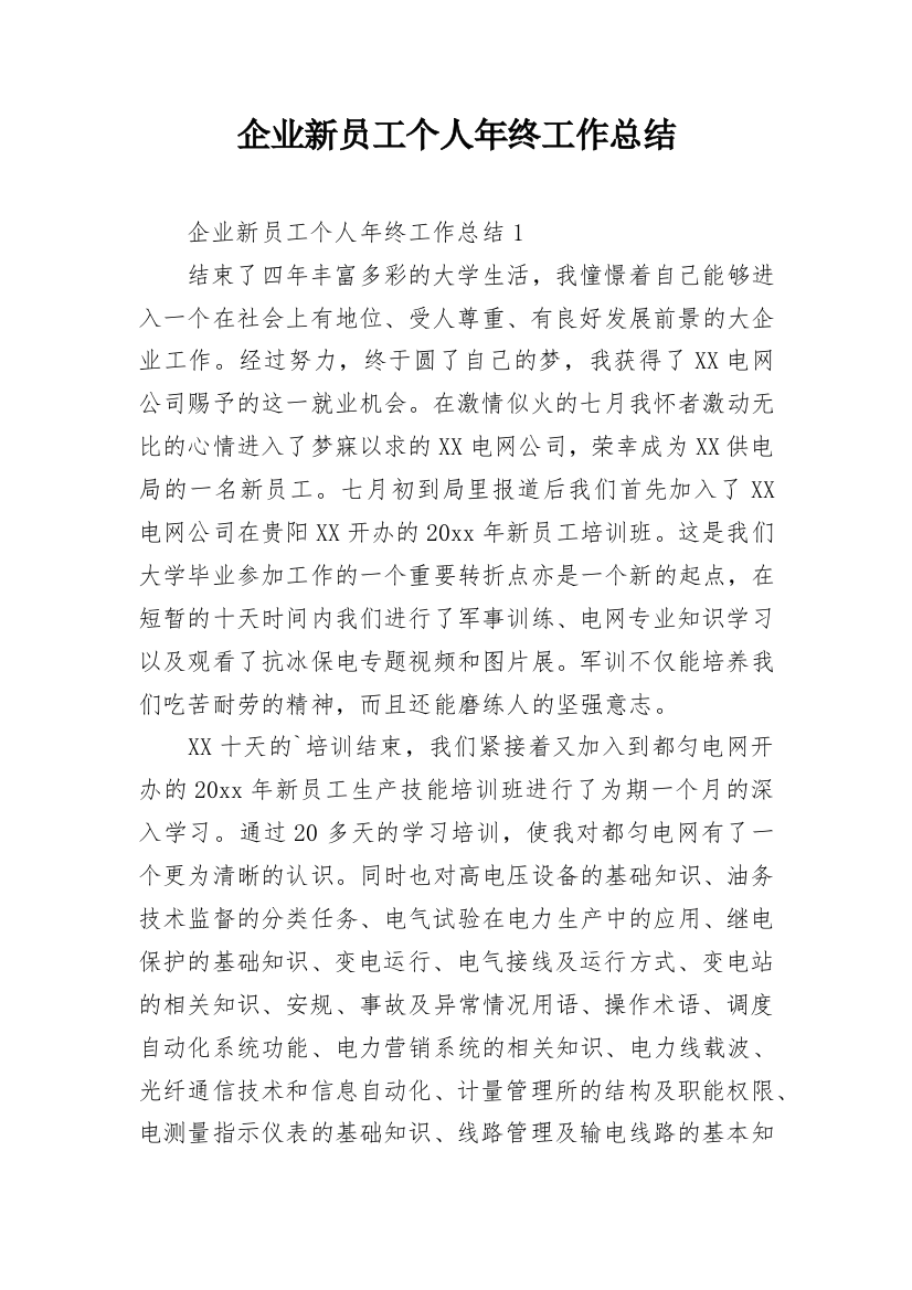 企业新员工个人年终工作总结