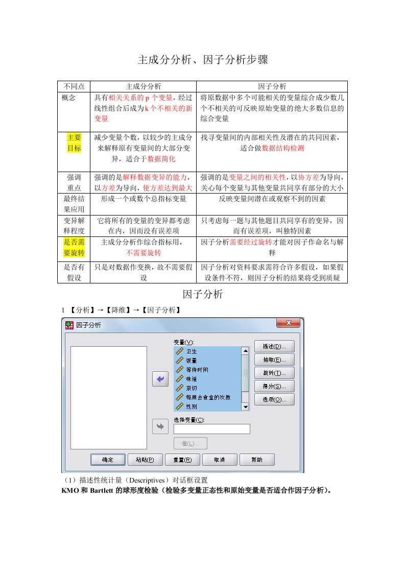 主成分、因子分析步骤