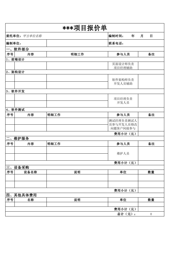 软件公司报价单