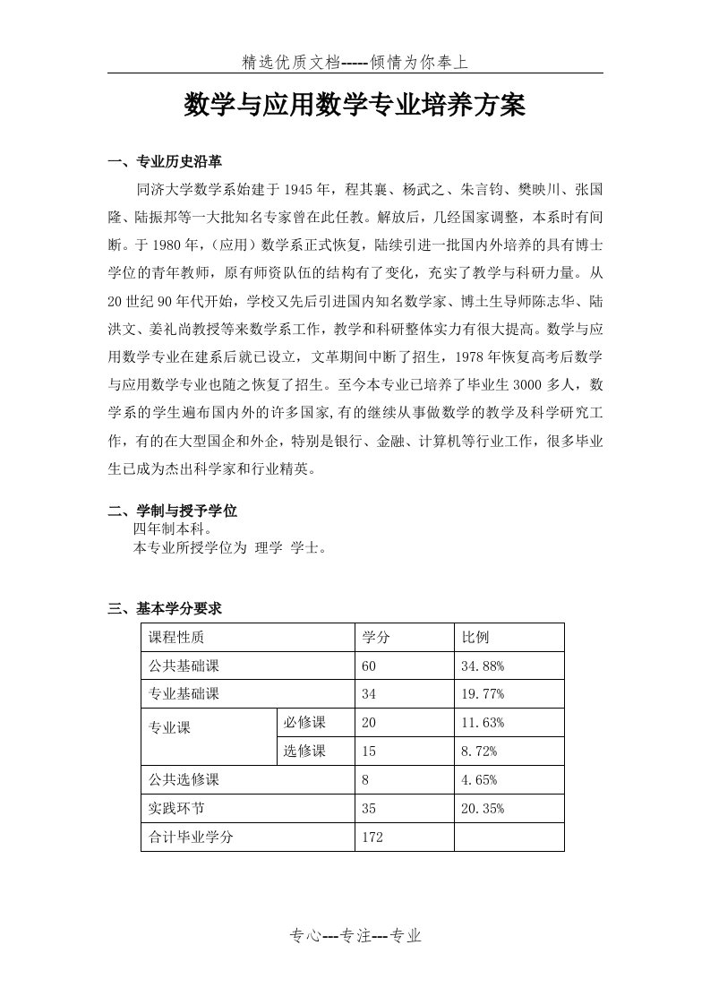 数学与应用数学专业培养方案-同济大学数学系(共12页)