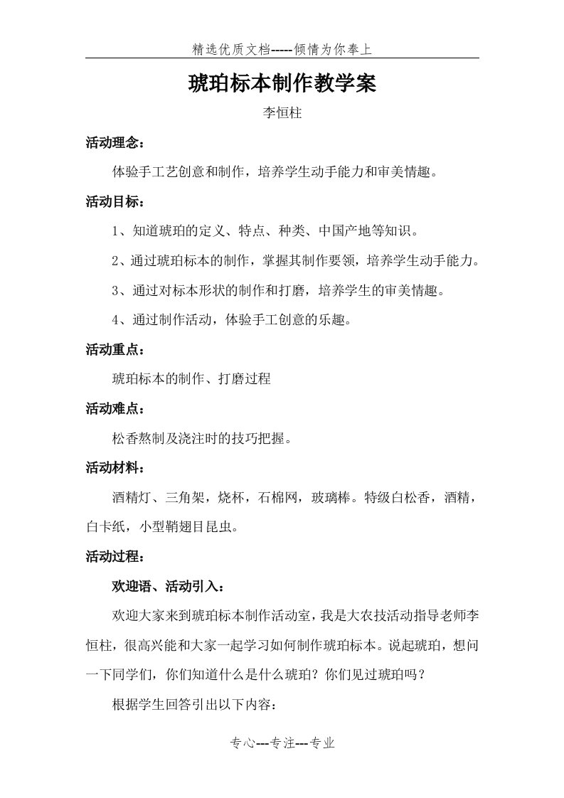 琥珀标本制作教学案(共5页)